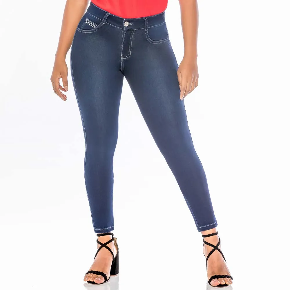 Skinny Blue Jean for women - Embellished front and back pockets - J82320