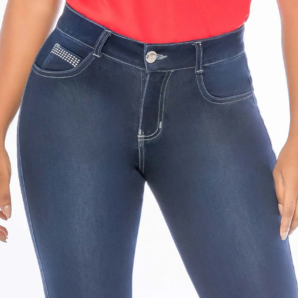 Skinny Blue Jean for women - Embellished front and back pockets - J82320