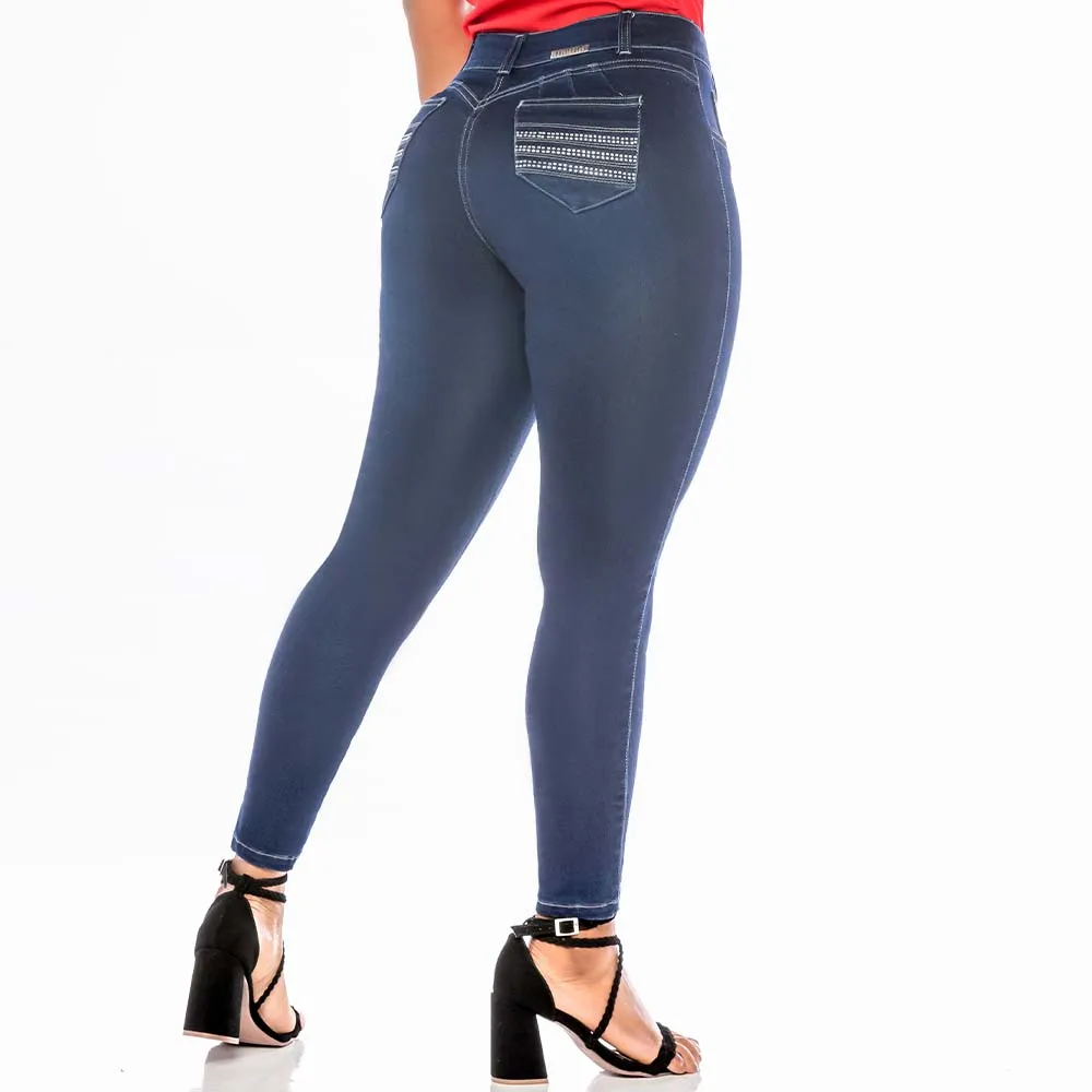 Skinny Blue Jean for women - Embellished front and back pockets - J82320