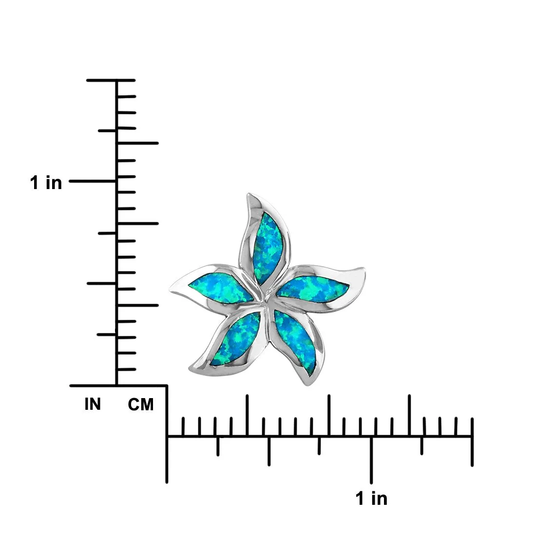 Sterling Silver Synthetic Blue Opal Starfish/Plumeria Pendant Necklace, 16 2" Extender