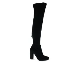 STEVE MADDEN Emotionv stivale alto tacco ciniglia TESSUTO BLACK NERO