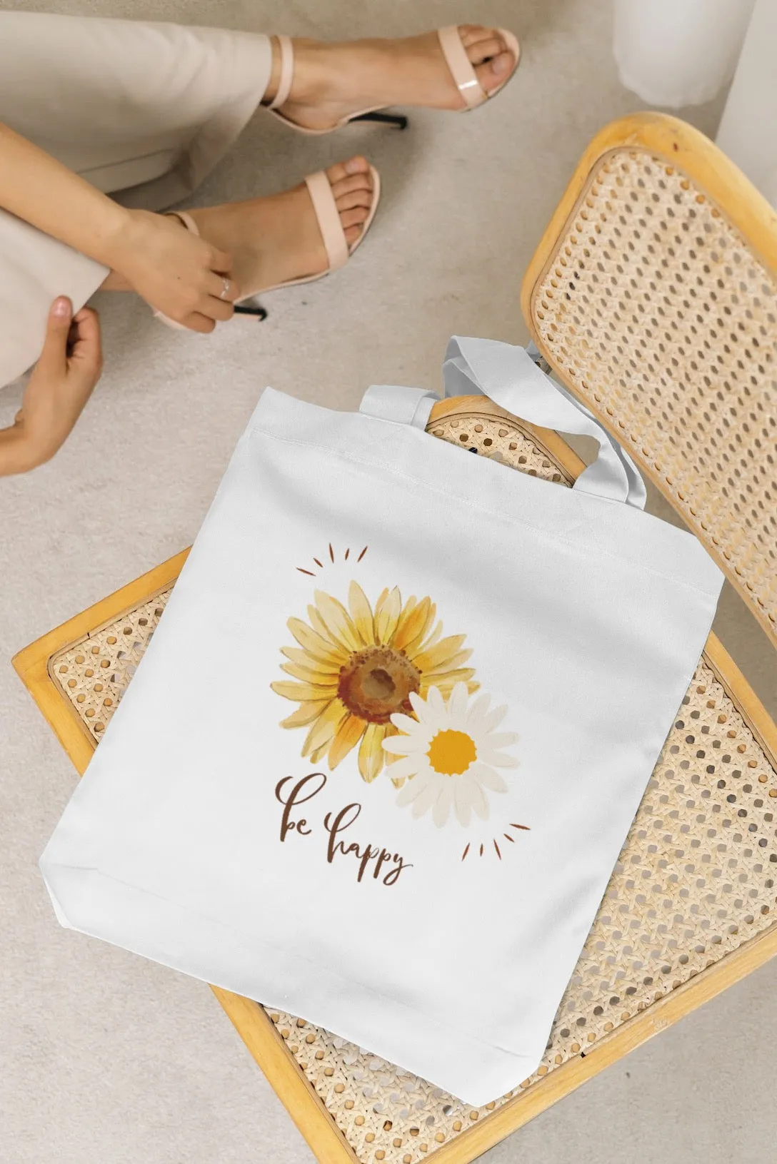 Sunflowers White Tote Bag with Zipper