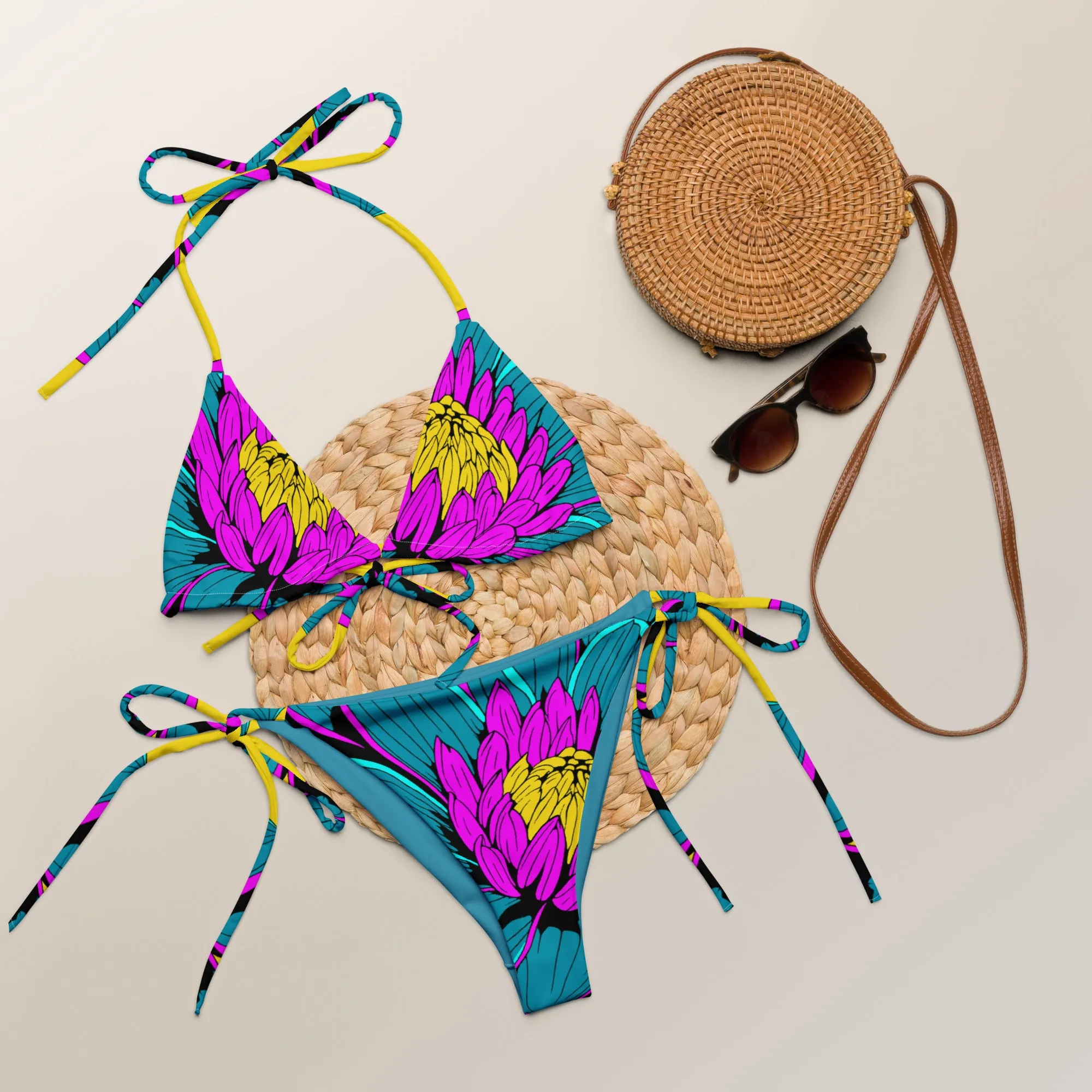 Trendy Petals: Women's Dahlia Print 001 String Bikini