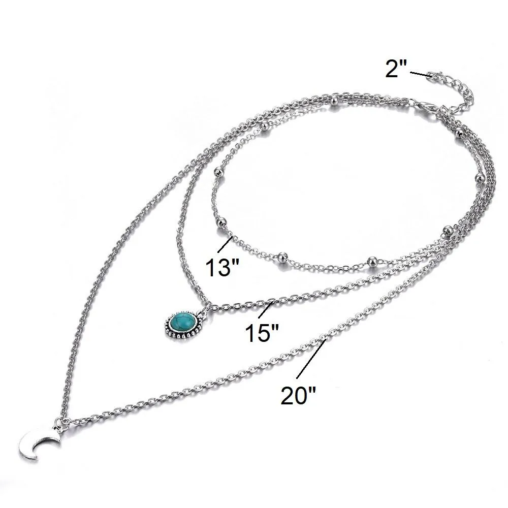 Turquoise And Moon Multi Layered Necklace