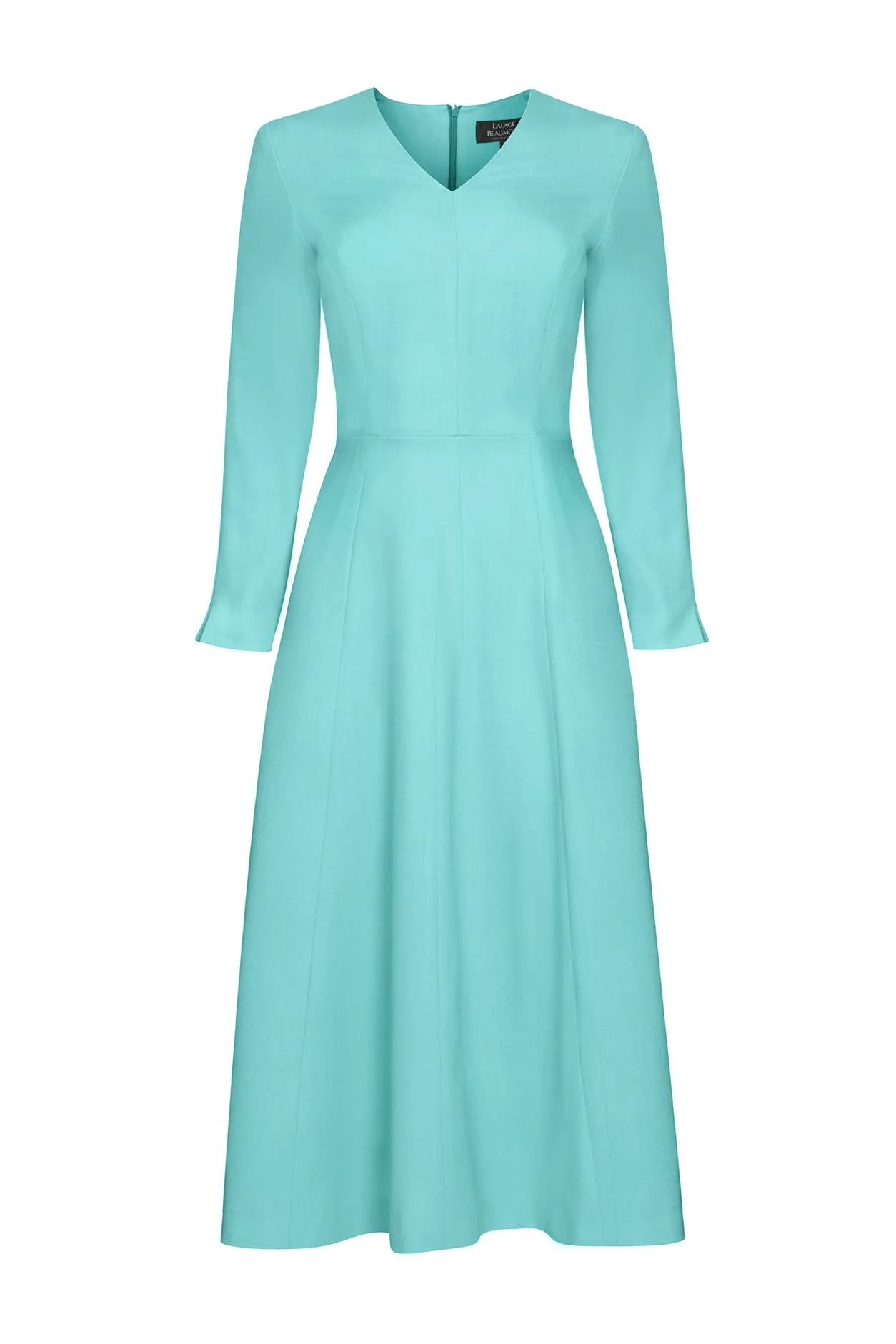 Turquoise Dress in Wool Crepe Cady - Carina