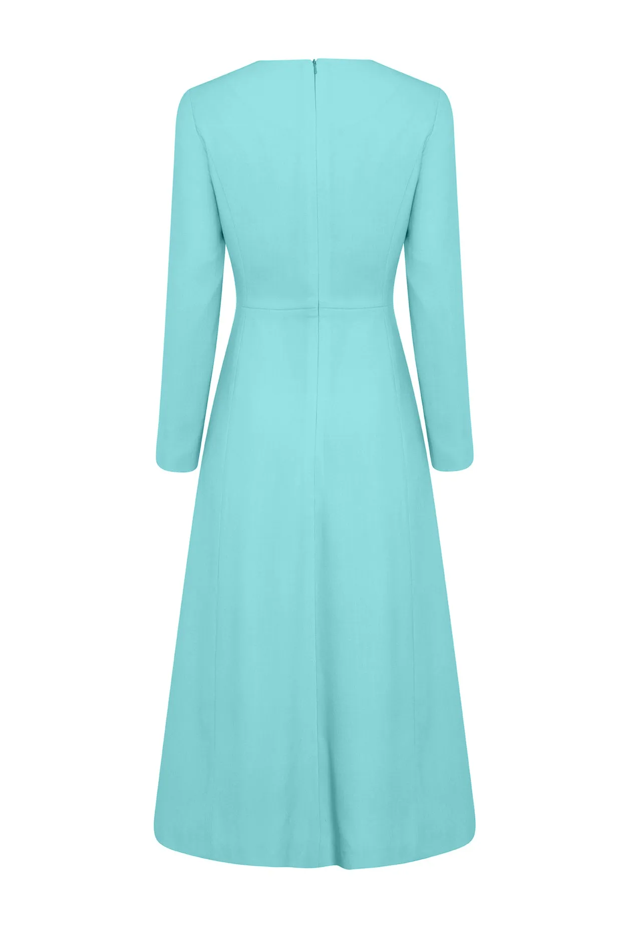 Turquoise Dress in Wool Crepe Cady - Carina