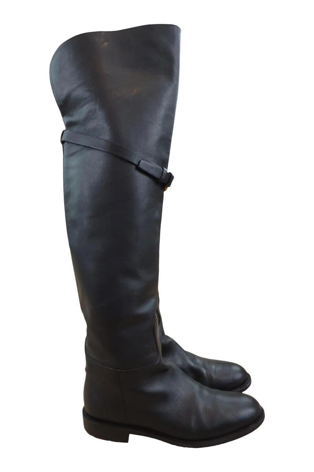 VALENTINO Black Animalia Leather Over Knee Boots (EU 39)