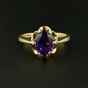 Vintage 10K Gold Amethyst Solitaire Ring, Sz 5.5