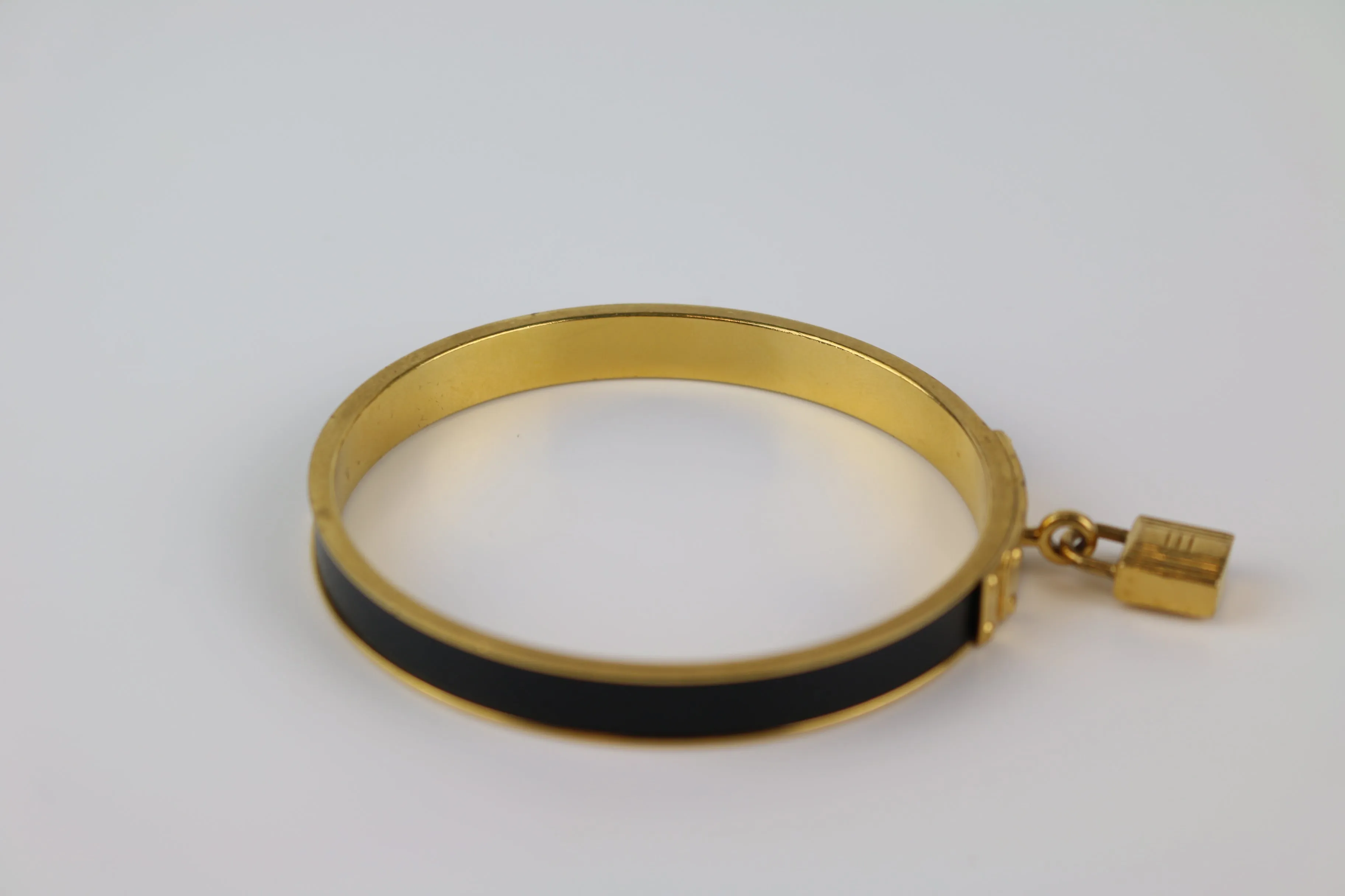 Vintage Gold/Black Leather Cadena Bangle