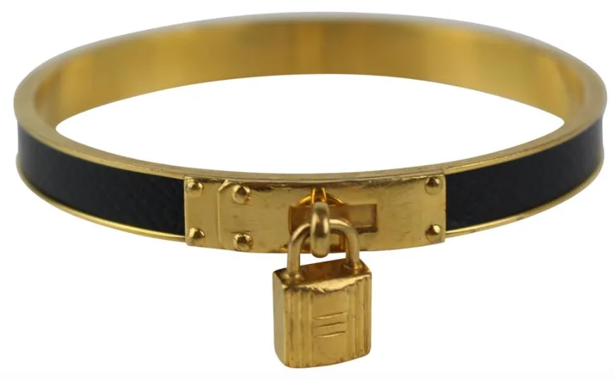 Vintage Gold/Black Leather Cadena Bangle