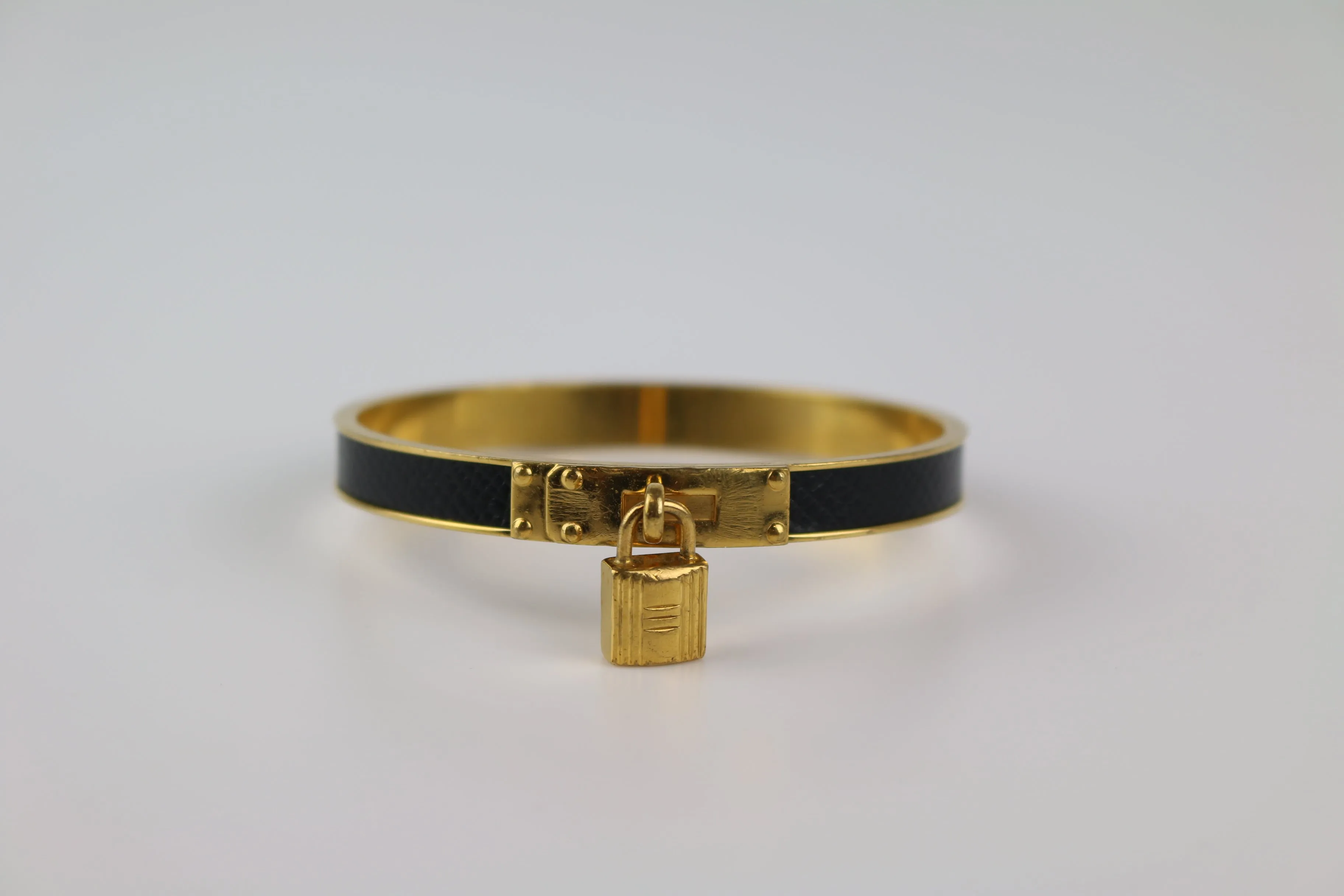 Vintage Gold/Black Leather Cadena Bangle