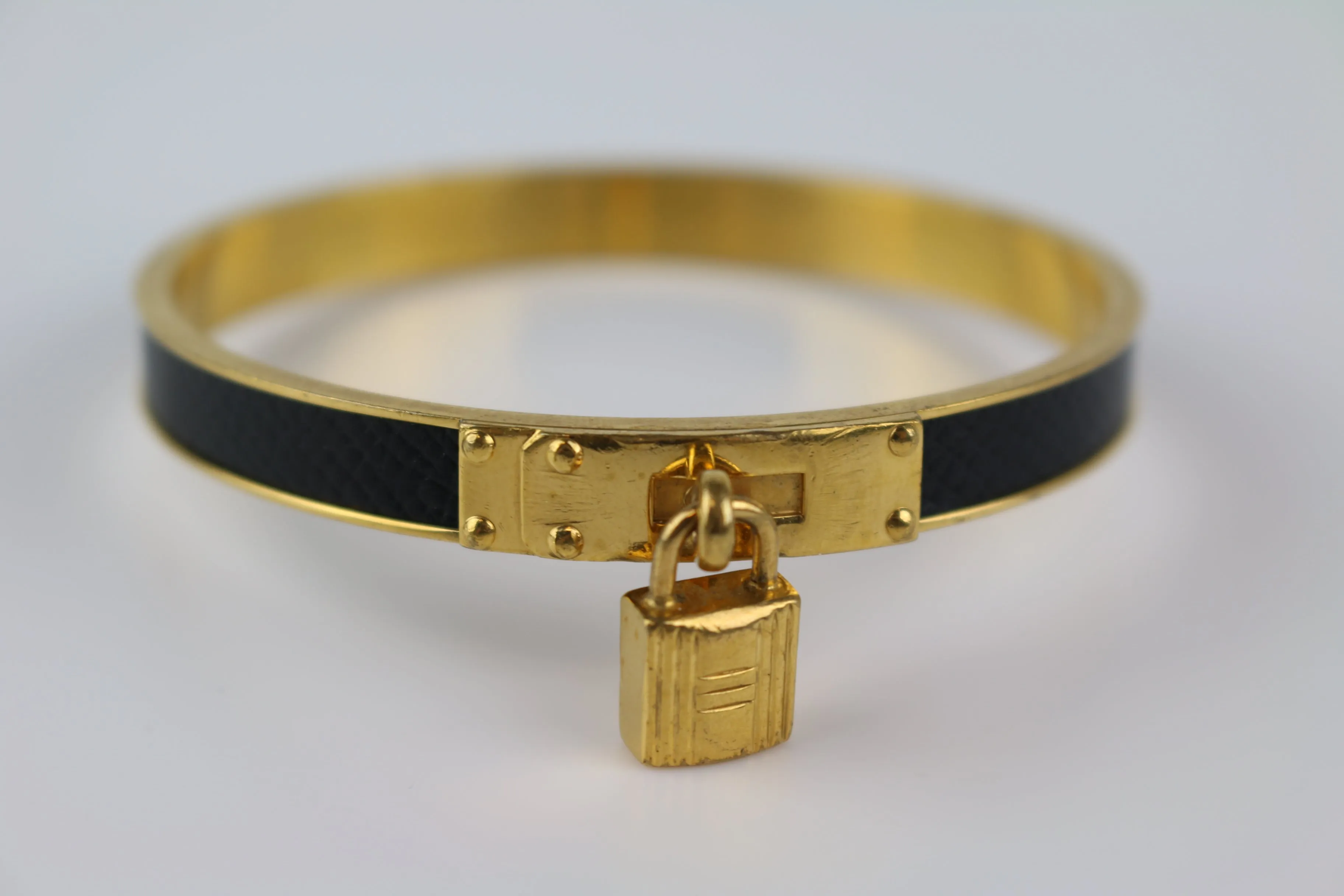 Vintage Gold/Black Leather Cadena Bangle