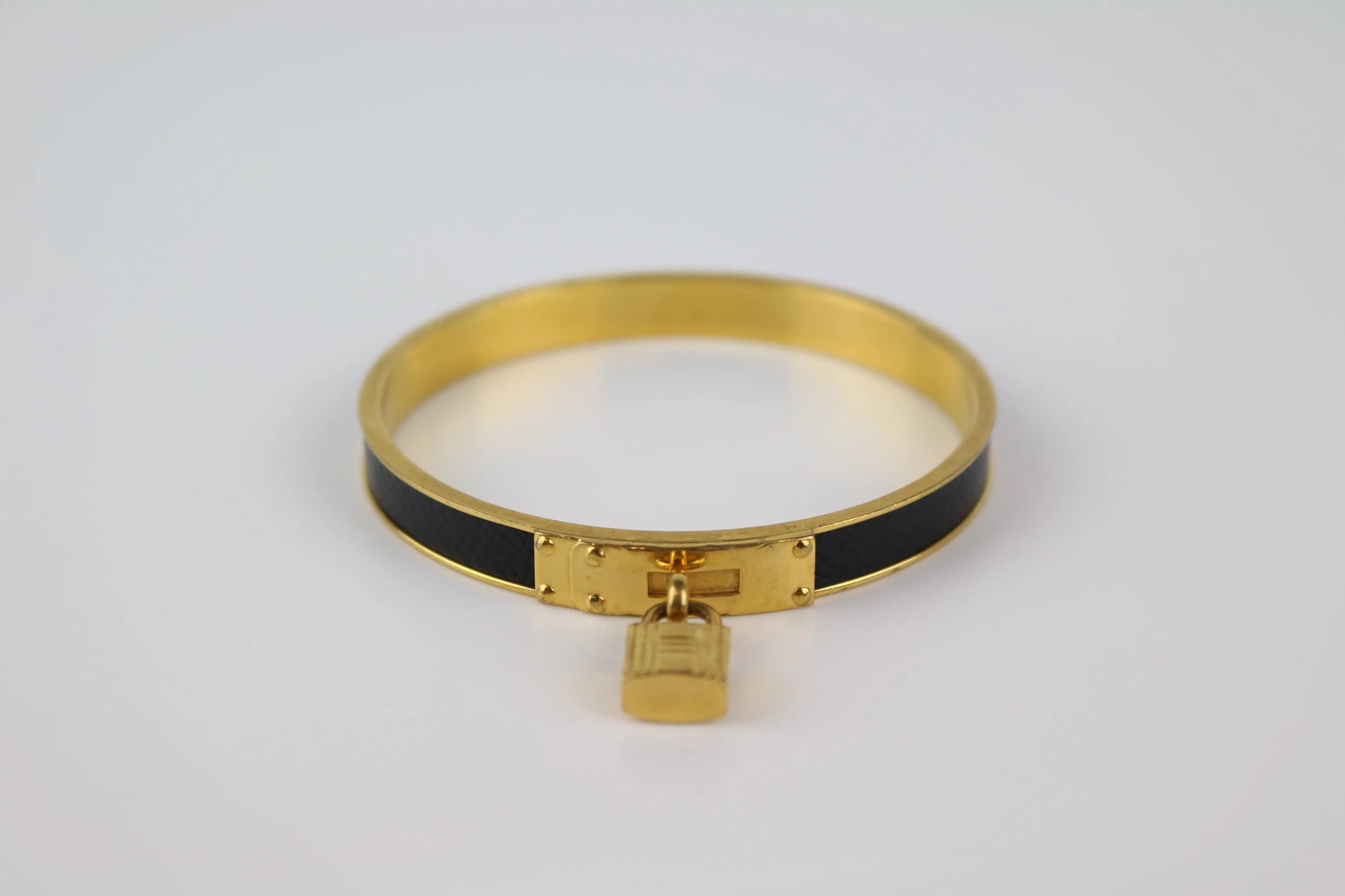 Vintage Gold/Black Leather Cadena Bangle