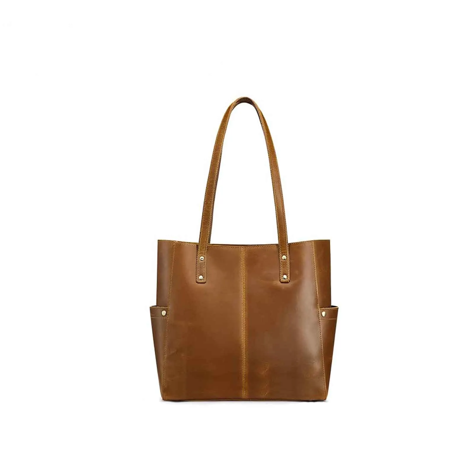 Women Genuine Leather Tote Bag with Side Pocket