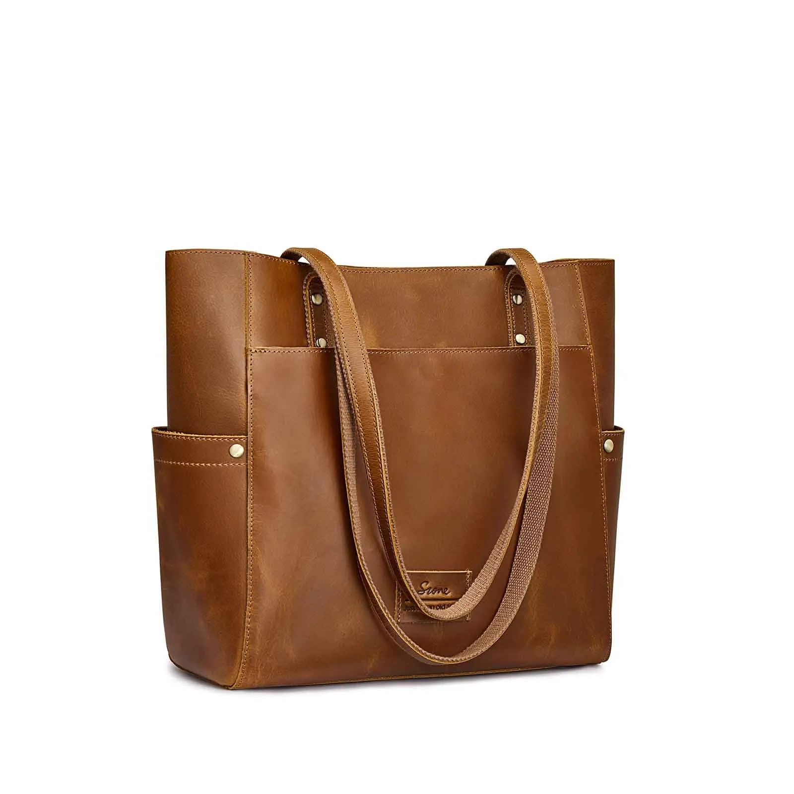 Women Genuine Leather Tote Bag with Side Pocket