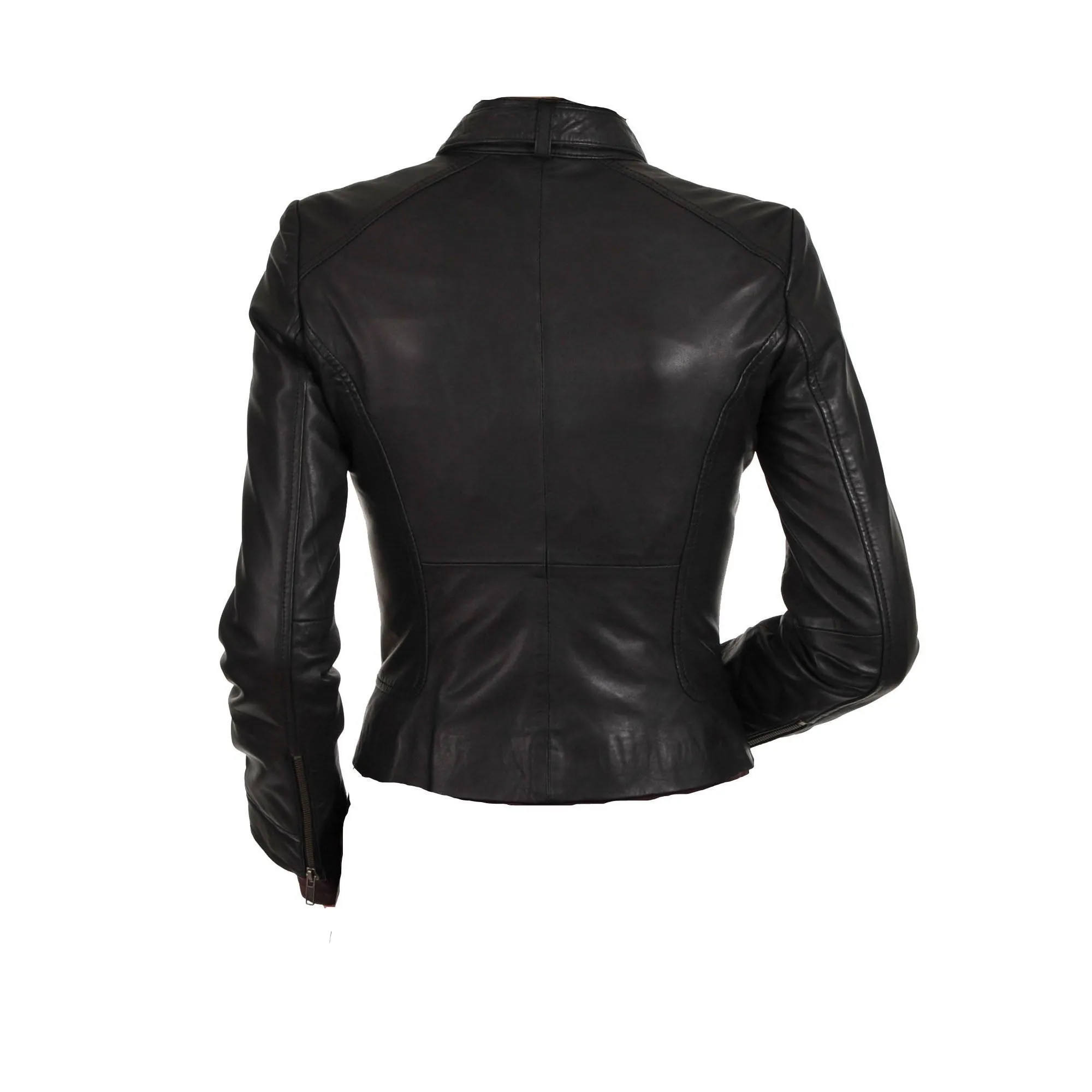 Womens Black Leather Jacket With Collar Belt